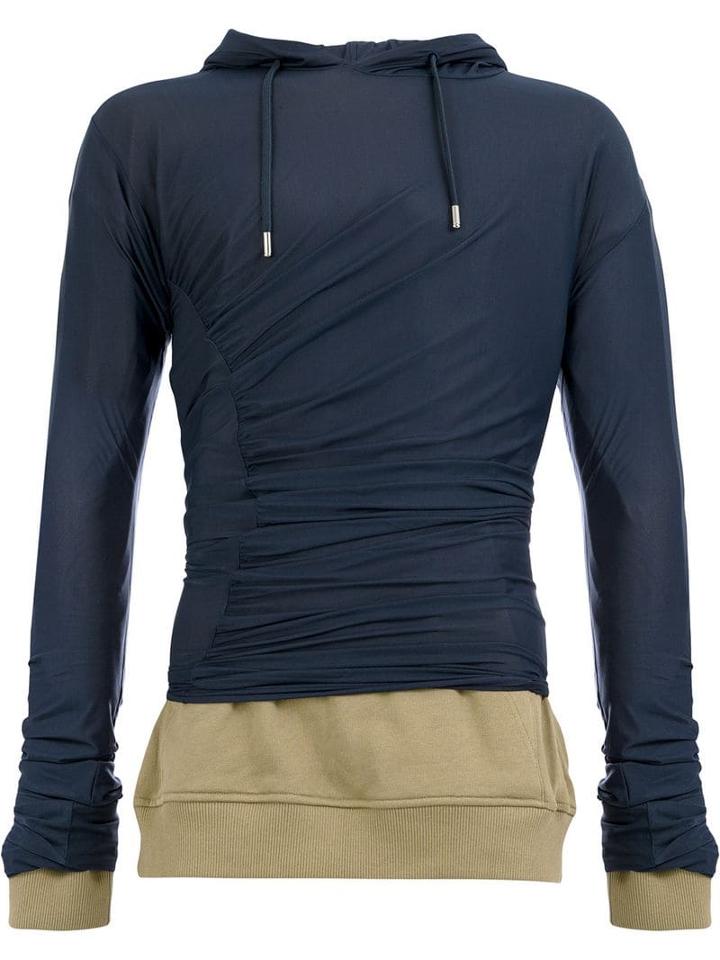 Y/project Contrasting Panel Ruched Hoodie - Blue