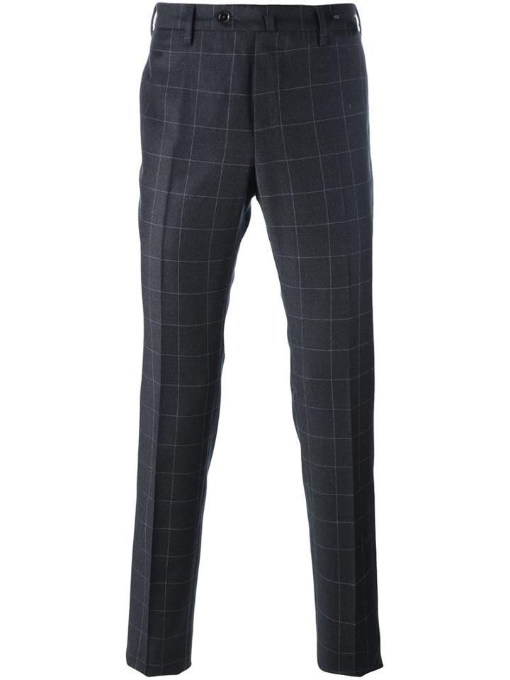Pt01 Checked Tapered Trousers, Men's, Size: 54, Grey, Virgin Wool