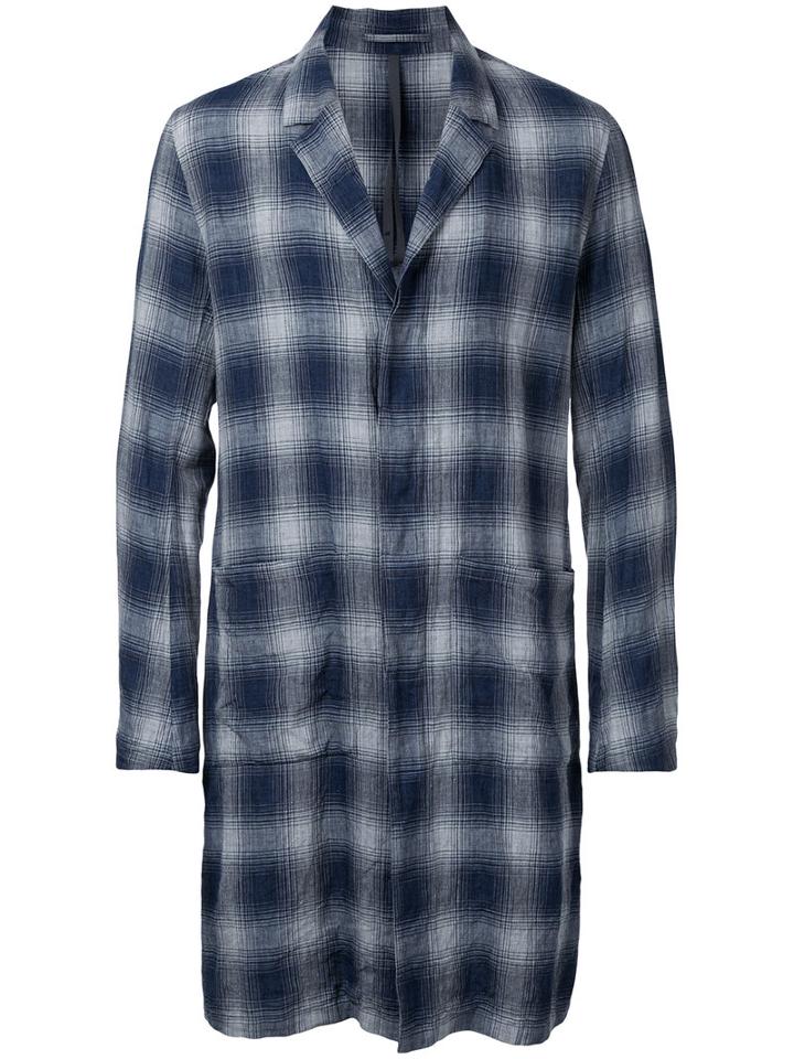 Kazuyuki Kumagai - Checked Single Breasted Coat - Men - Cotton/linen/flax - 2, Blue, Cotton/linen/flax