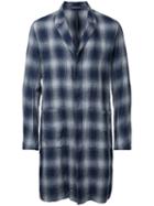 Kazuyuki Kumagai - Checked Single Breasted Coat - Men - Cotton/linen/flax - 2, Blue, Cotton/linen/flax