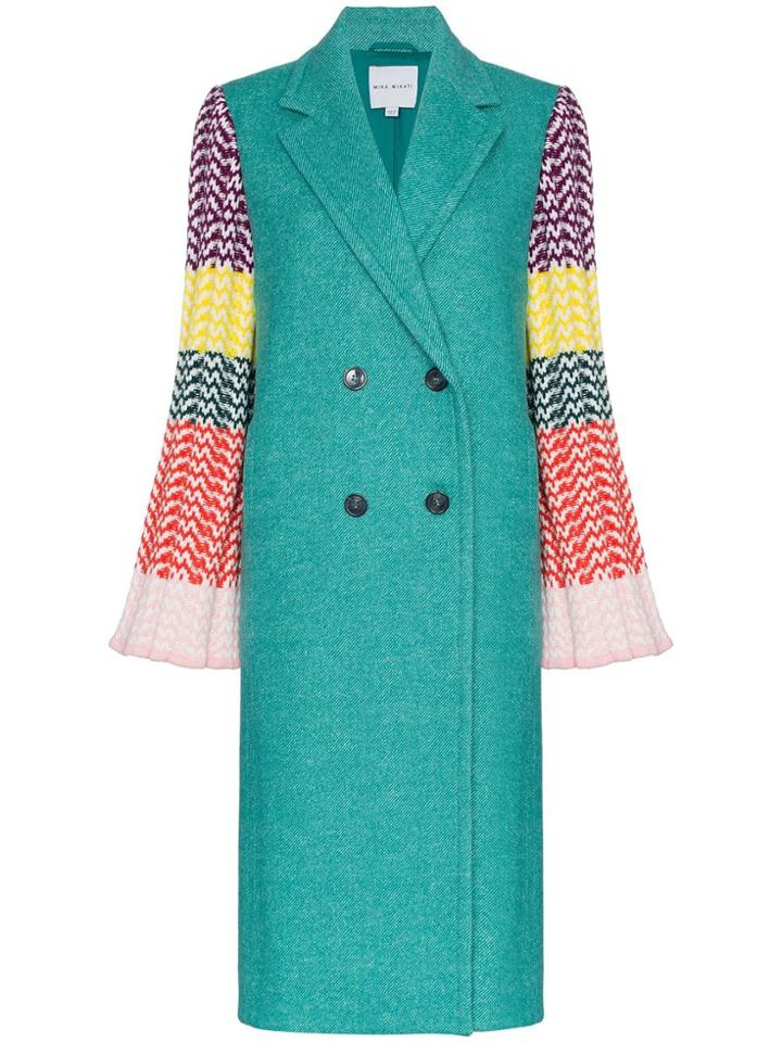 Mira Mikati Knit-sleeve Wool Blend Coat - Green
