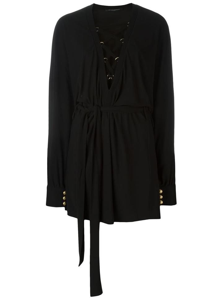 Balmain Lace-up Neck Top, Women's, Size: 40, Black, Viscose