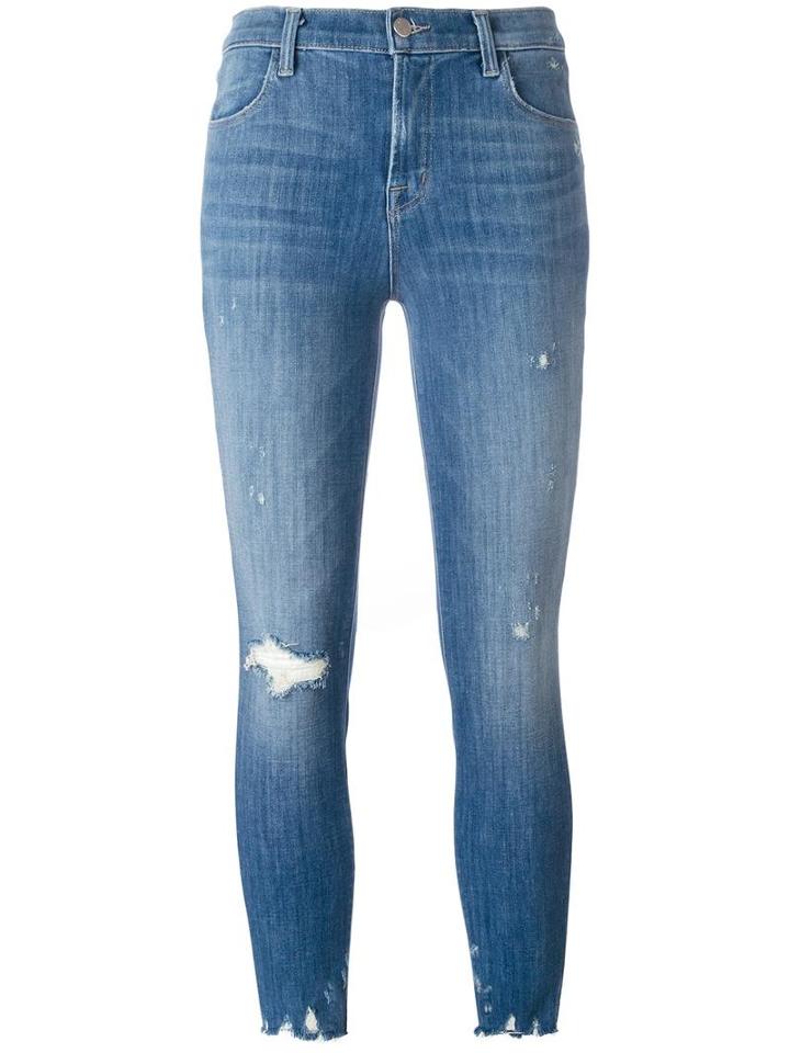 J Brand Distressed Cropped Jeans, Women's, Size: 29, Blue, Cotton/polyester/spandex/elastane