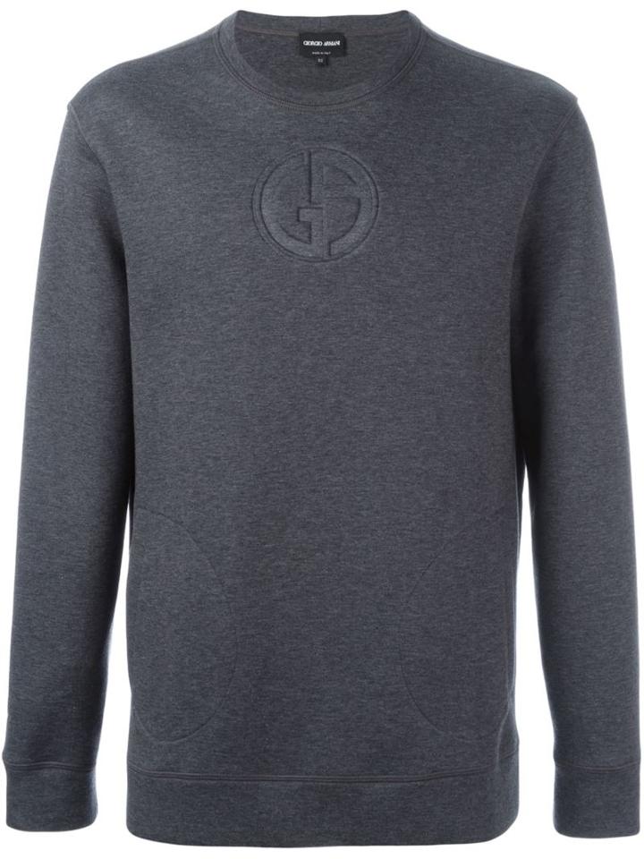 Giorgio Armani Logo Embossed Sweatshirt, Men's, Size: 48, Grey, Cotton/polyamide