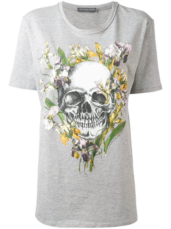 Alexander Mcqueen - Skull Print Boyfriend T-shirt - Women - Cotton - 44, Grey, Cotton