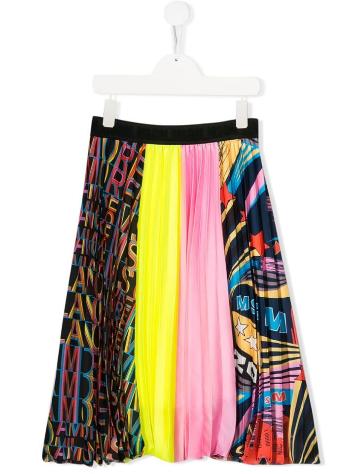 Msgm Kids Teen Colour-block Pleated Skirt - Yellow