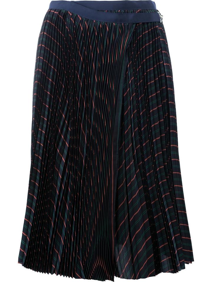 Sacai - Multi-stripe Plissé Pleated Skirt - Women - Cupro - 1, Women's, Blue, Cupro