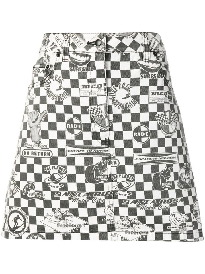 Mcq Alexander Mcqueen Checkerboard Denim Skirt - Black