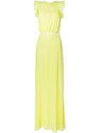 Giamba Ruffle Sleeves Gown, Women's, Size: 38, Yellow/orange, Silk/polyamide/spandex/elastane/polyester