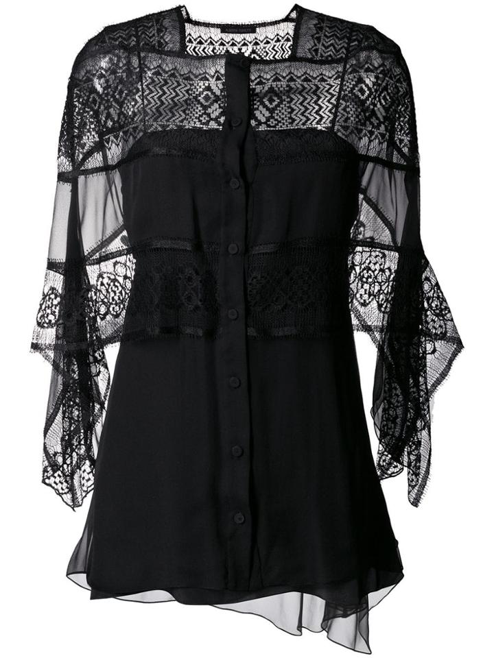 Alberta Ferretti Sheer Panel Shawl Top - Black