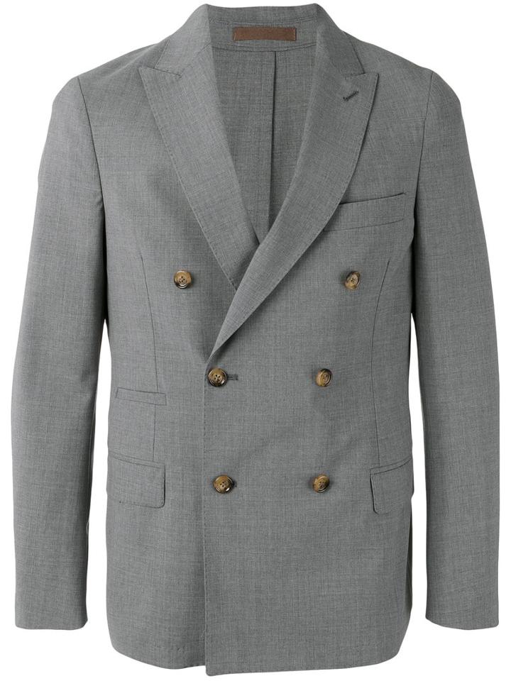 Eleventy Double-breasted Blazer, Men's, Size: 52, Grey, Elastodiene/wool/acetate/pbt Elite
