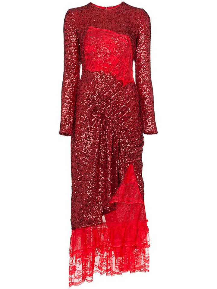 Preen By Thornton Bregazzi Mae Lace Insert Sequin Gathered Dress