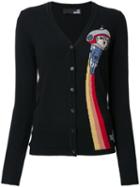 Love Moschino Space Motif V-neck Cardigan, Women's, Size: 42, Black, Viscose/cashmere/wool/polyamide-8