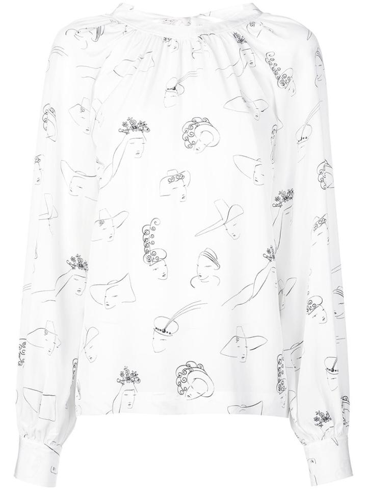 Co Face Print Blouse - White