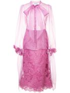 Marchesa Pussy-bow Lace Midi Dress - Pink & Purple