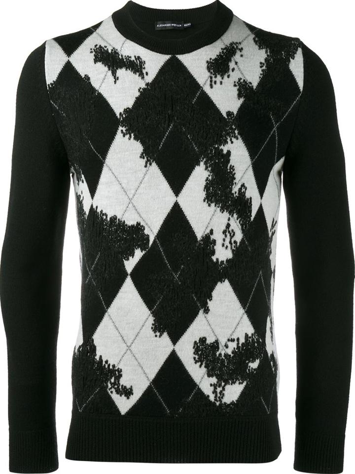 Alexander Mcqueen Distressed Argyle Knit Jumper
