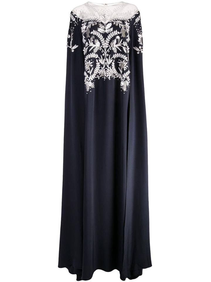 Oscar De La Renta Embroidered Cape Gown - Blue