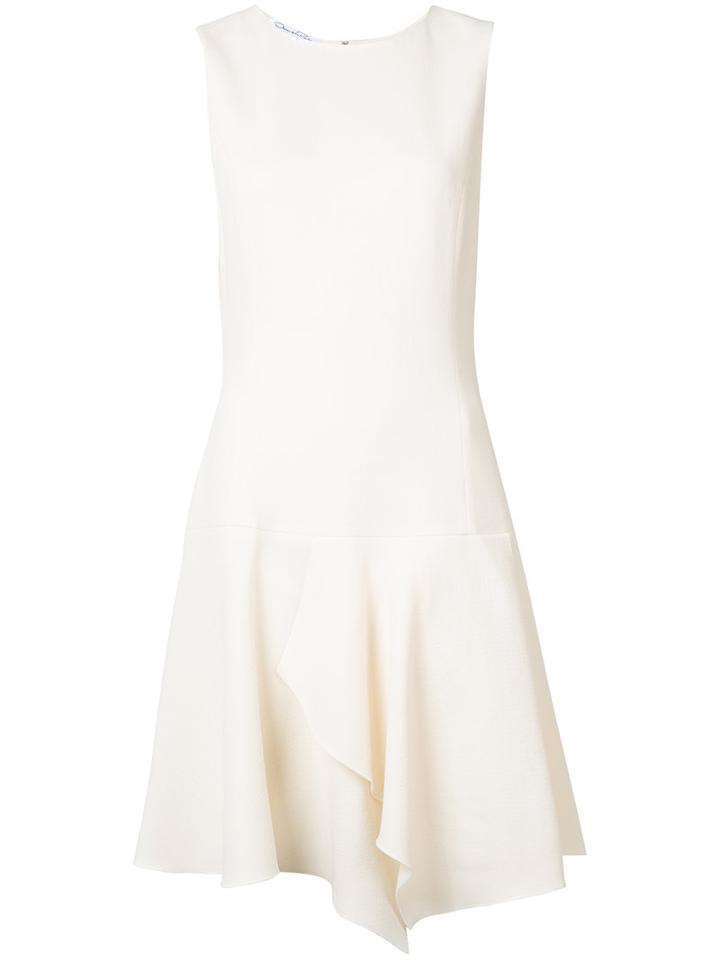 Oscar De La Renta Pleated Trim Flared Dress, Women's, Size: 6, White, Wool/polyimide/spandex/elastane