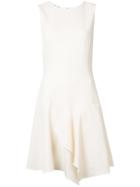 Oscar De La Renta Pleated Trim Flared Dress, Women's, Size: 6, White, Wool/polyimide/spandex/elastane