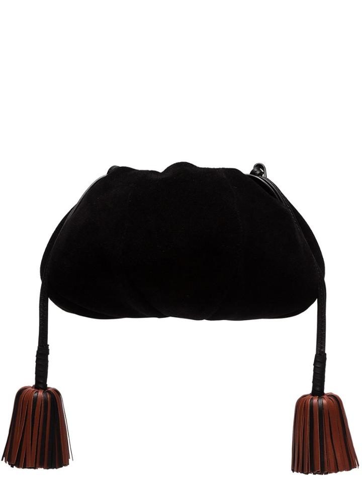 Ulla Johnson Black Brea Tasselled Suede Pouch Bag