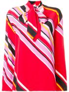 Msgm Striped Pussy Bow Blouse - Red