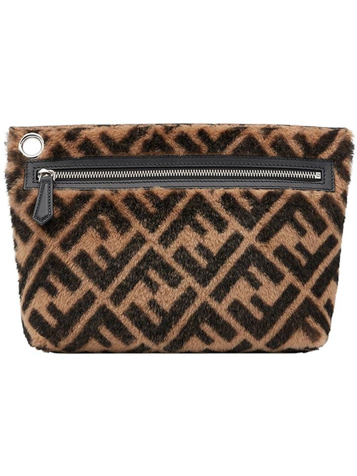 Fendi Shearling Logo Pouch - Nude & Neutrals