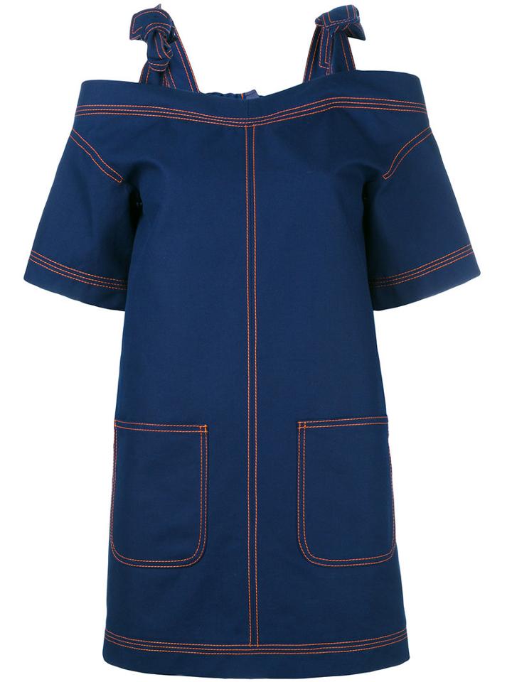 Msgm - Cold Shoulder Denim Dress - Women - Cotton - 44, Blue, Cotton