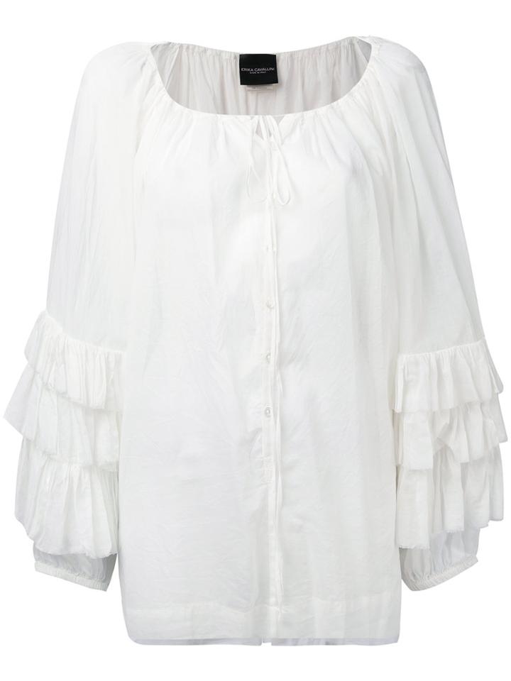 Erika Cavallini - Ruffle Sleeve Blouse - Women - Cotton - S, White, Cotton