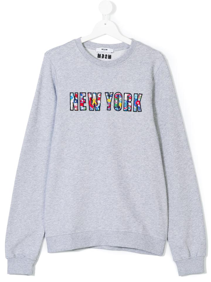 Msgm Kids New York Bead Embroidered Sweatshirt - Grey