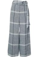 Suno Plaid Cropped Trousers, Women's, Size: 0, Grey, Linen/flax/cotton