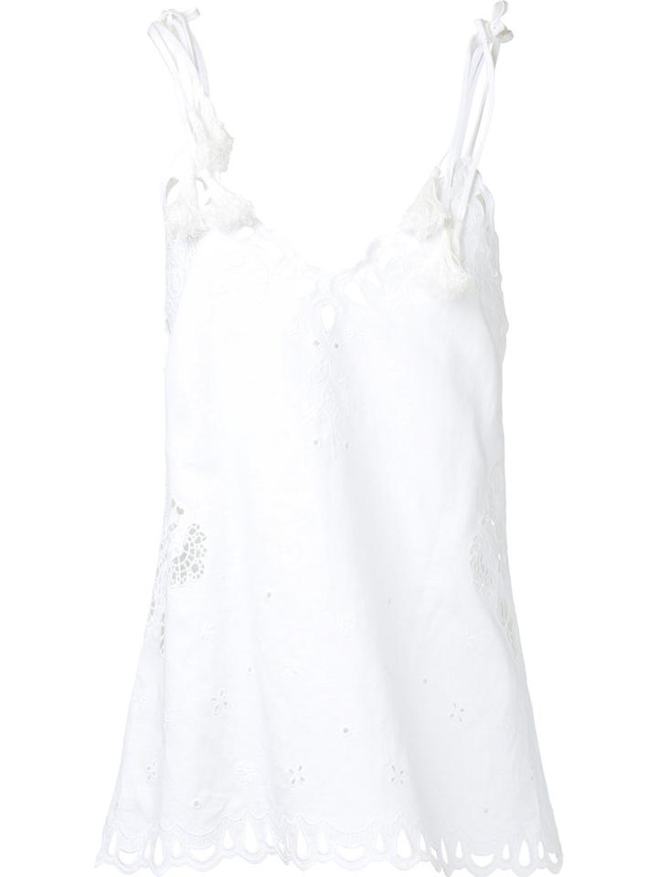 Theory - Embroidered Neck Cami Top - Women - Cotton/linen/flax - 6, White, Cotton/linen/flax