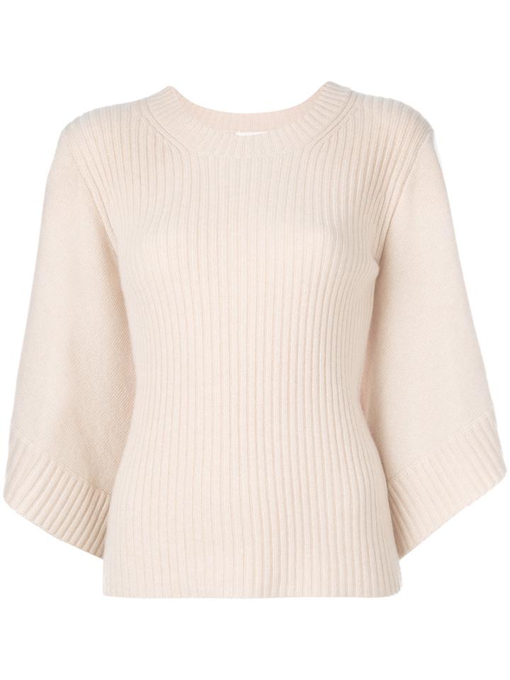 Chloé - Wide Sleeve Ribbed Sweater - Women - Cashmere - S, Nude/neutrals, Cashmere