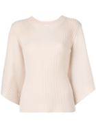 Chloé - Wide Sleeve Ribbed Sweater - Women - Cashmere - S, Nude/neutrals, Cashmere