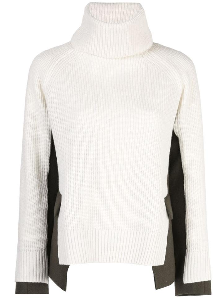 Sacai Panelled Roll Neck Jumper - White