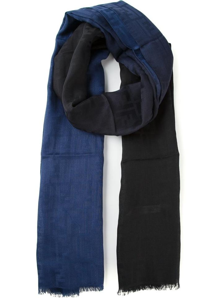 Fendi Ff Logo Scarf, Men's, Blue, Silk/wool