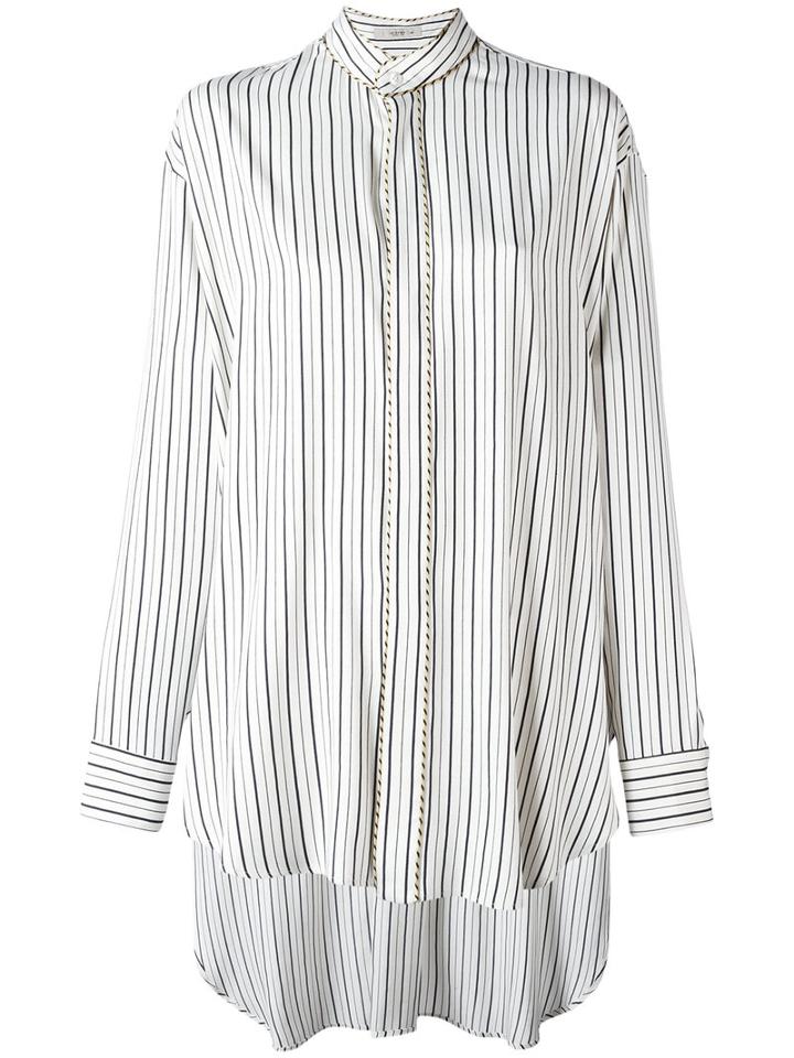Etro Elongated Back Striped Shirt, Women's, Size: 42, White, Silk/acetate