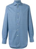 Kiton Gingham Check Shirt, Men's, Size: 41, Blue, Cotton