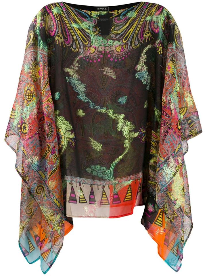 Etro Paisley Print Sheer Poncho - Black