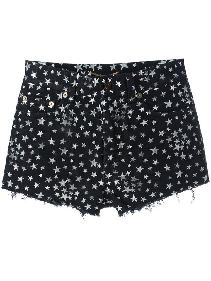 Saint Laurent Star Print Denim Shorts - Black
