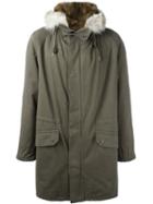 Yves Salomon Homme Collar Trim Parka Coat, Adult Unisex, Size: 52, Green, Rabbit Fur/acrylic/polyester/coyote Fur