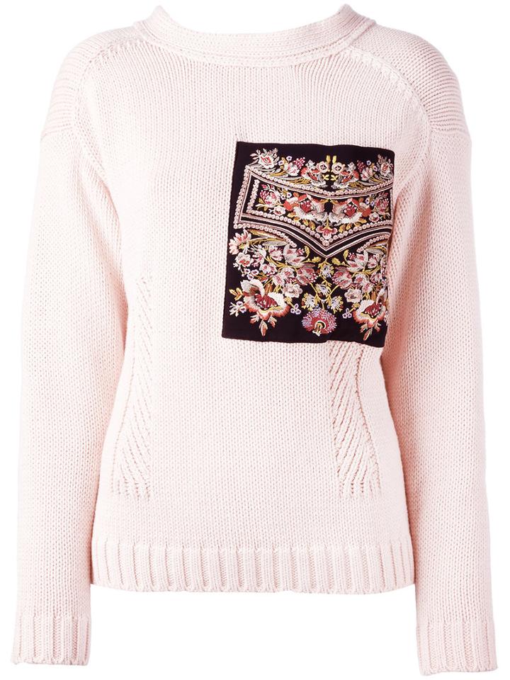 No21 Embroidered Patch Sweater, Women's, Size: 42, Pink/purple, Cotton/acetate/silk