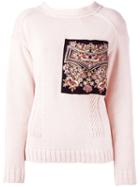 No21 Embroidered Patch Sweater, Women's, Size: 42, Pink/purple, Cotton/acetate/silk