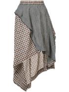 Hache - Asymmetric Plaid Skirt - Women - Silk/cotton - 42, Brown, Silk/cotton