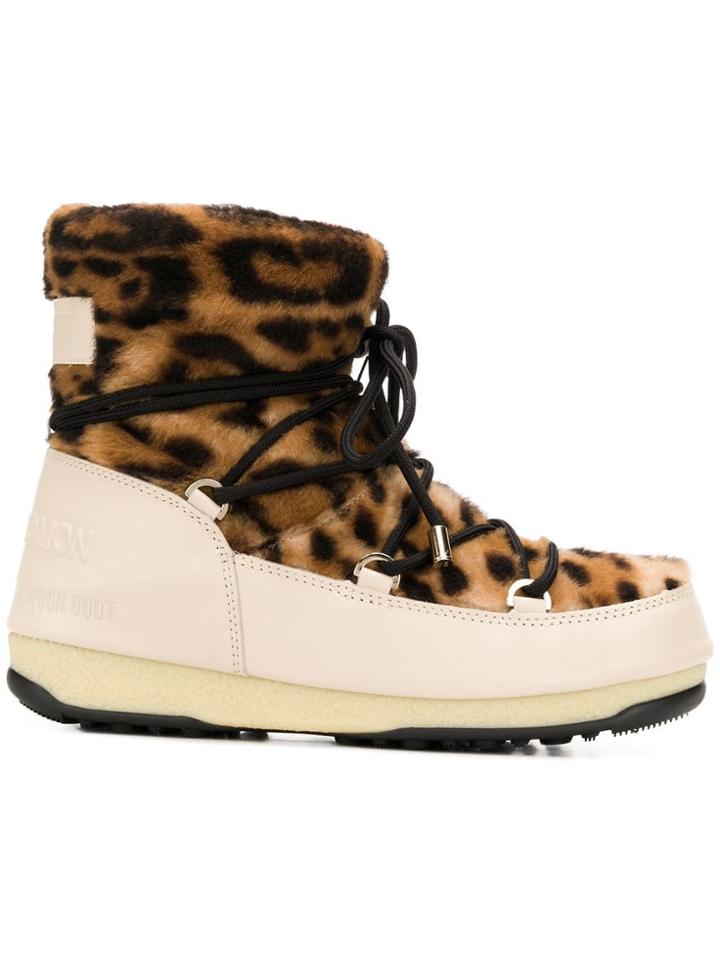 Yves Salomon Leopard Print Moon Boots - Brown