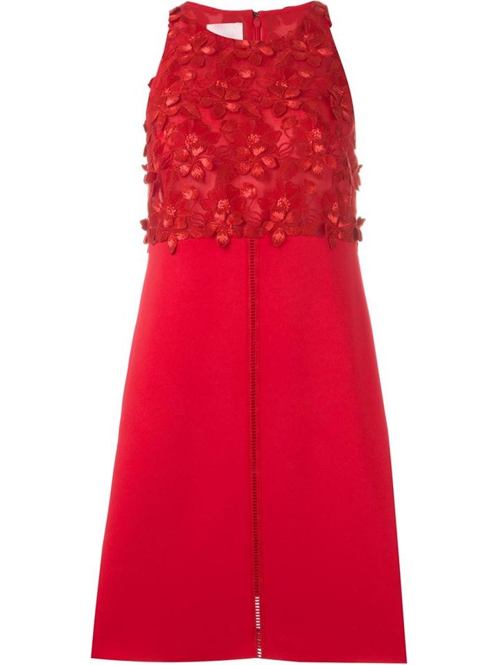 Giamba Flower Appliqué A-line Dress, Women's, Size: 42, Red, Viscose/acetate/spandex/elastane/polyester