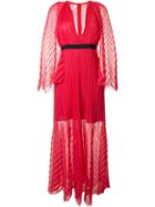 Msgm Tulle Multi Pleats Contrast Waist Maxi Dress