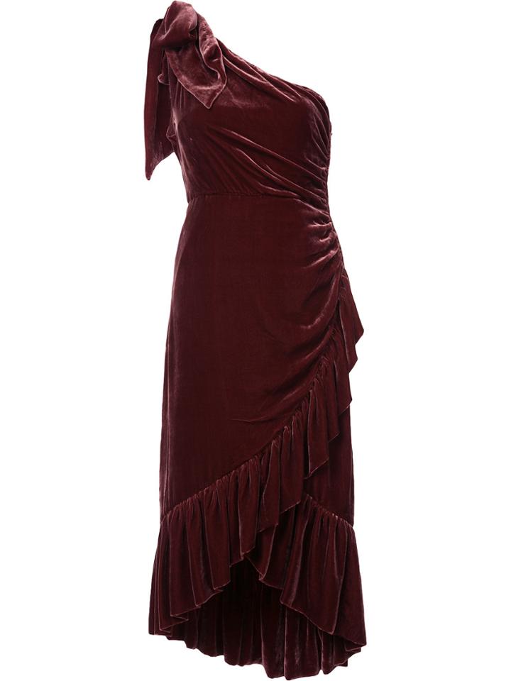 Ulla Johnson Ruched And Frill Trim One Shoulder Dress - Red