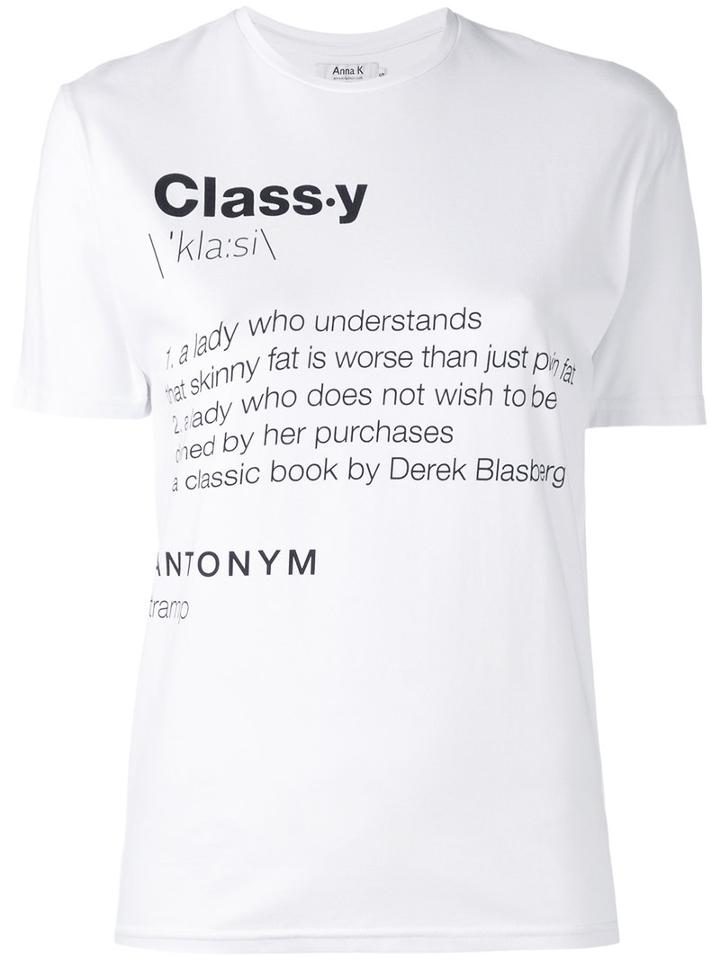 Anna K - Slogan Printed T-shirt - Women - Cotton/spandex/elastane - S, White, Cotton/spandex/elastane