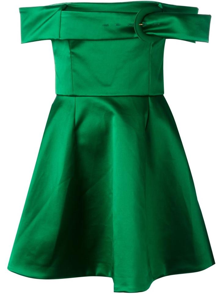 Daizy Shely Off The Shoulder Flared Dress, Women's, Size: 40, Green, Cotton/silk/viscose