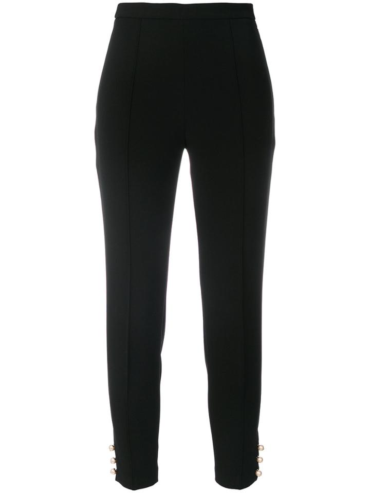 Elisabetta Franchi Cropped Leggings With Faux Pearl Buttons - Black